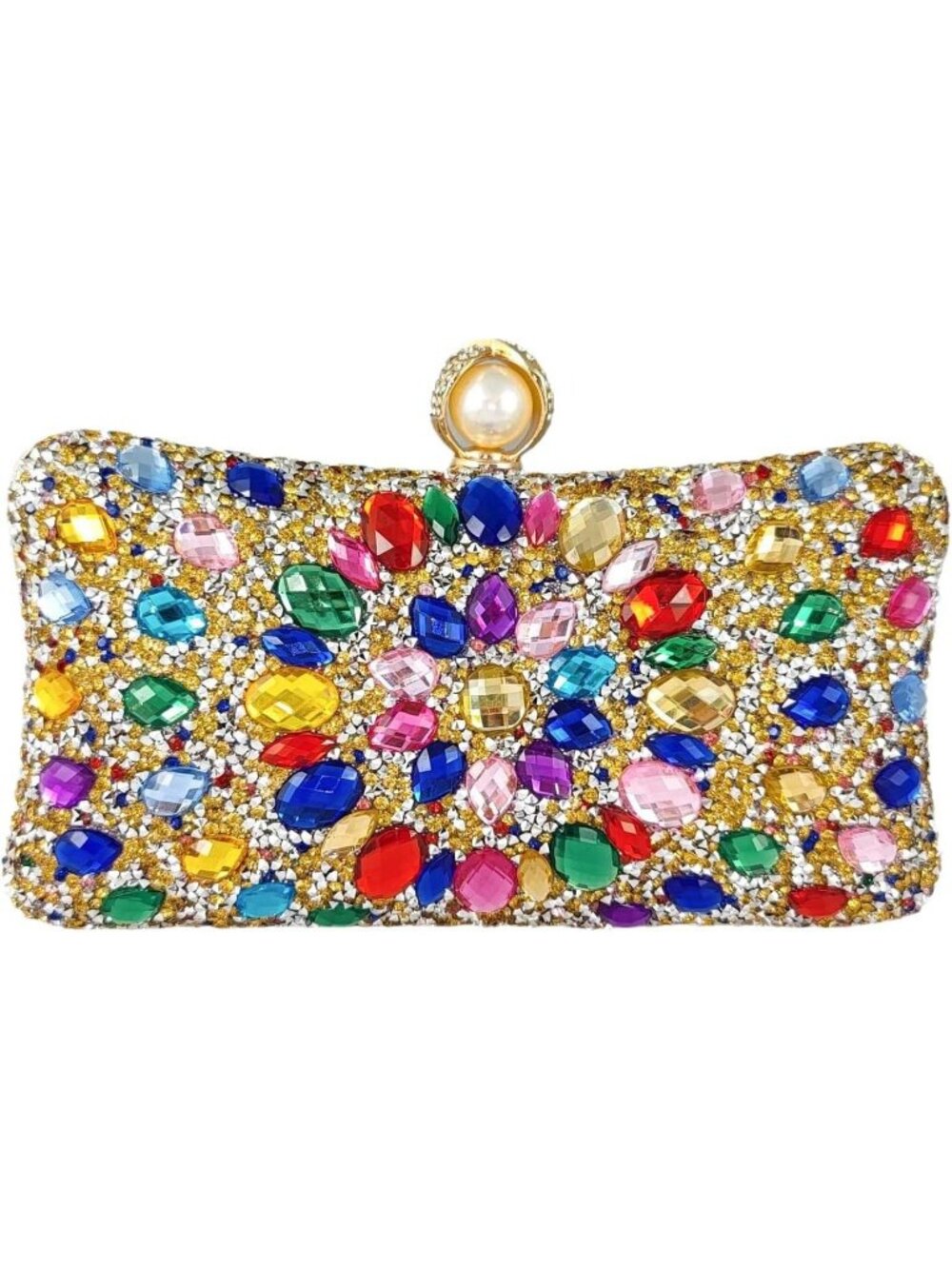 Women's Gold Pearl Rhinestone Clutch Evening Bag Wedding Crystal Handbag